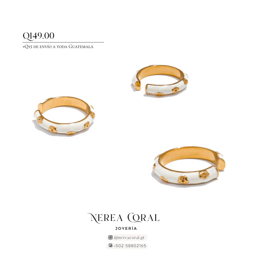 Anillo blanco, con florecitas y soles